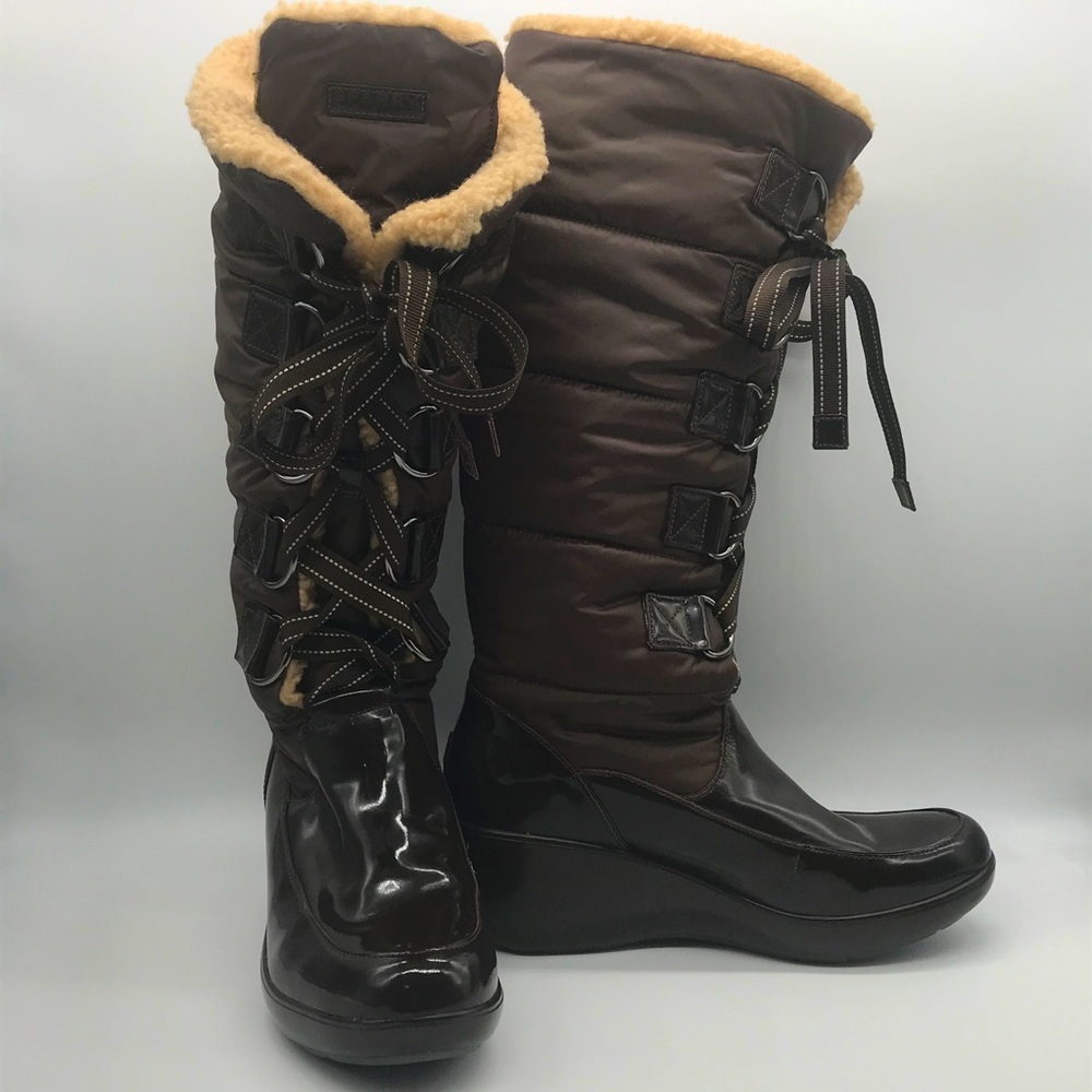 Sperry Quilted Lined Winter Tall Boot Wedge Heel Women 7.5 Brown